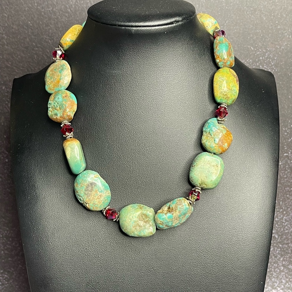 Vintage Large Raw Turquoise Chunky Statement Neck… - image 1